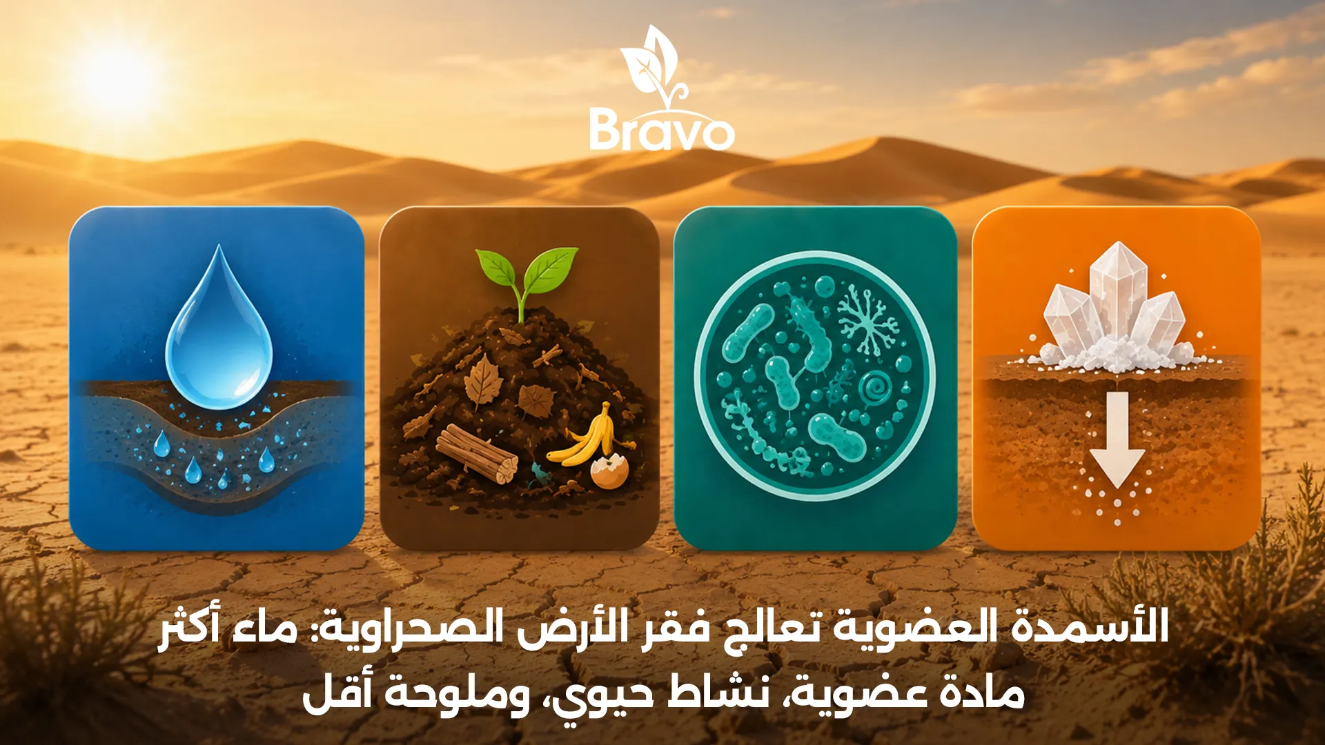 فوائد الأسمدة العضوية للأراضي الصحراوية: الاحتفاظ بالماء والمادة العضوية وتنشيط الكائنات وتقليل الملوحة
